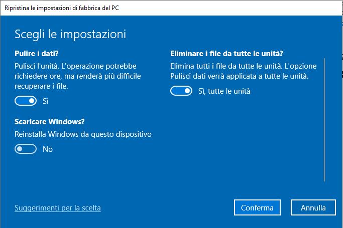 Ripristinare Windows 10